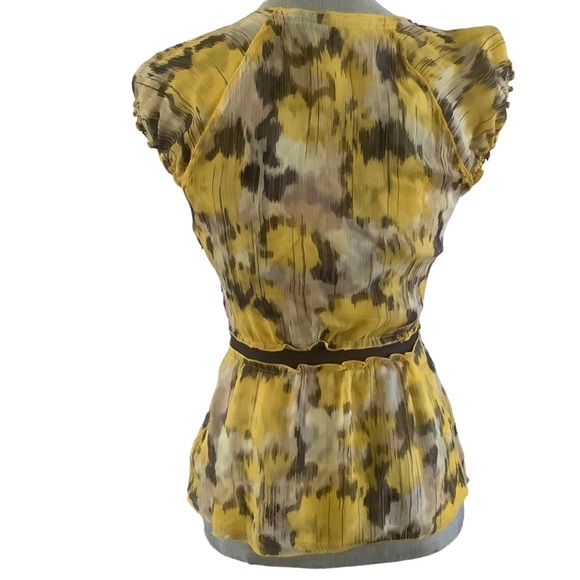 Y2K BCBGmaxazria fairy core boho top cap sleeve yellow and beige 100% silk S - Picture 2 of 9